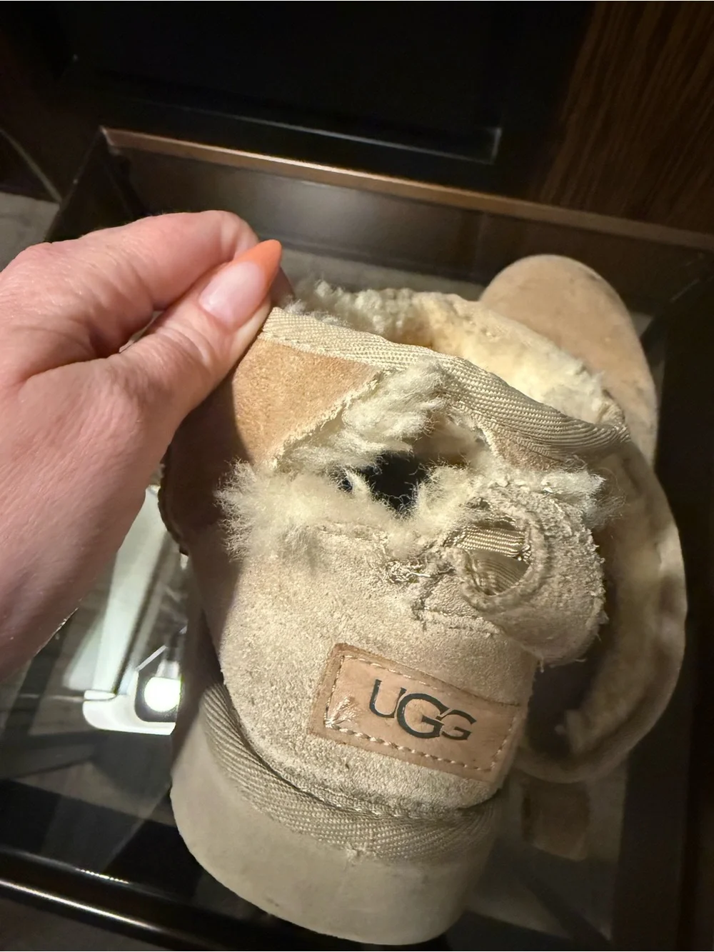 UGG Tan Suede Shearling-Lined Ankle Boots Women’s Size 8 Damaged